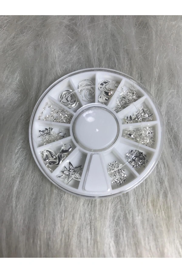 Gümüş Ay Yıldız ve Güneş Nail Art Charm Seti