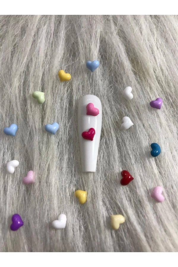 Renkli Kalp Figürlü Nail Art Süsü - 20 Adet