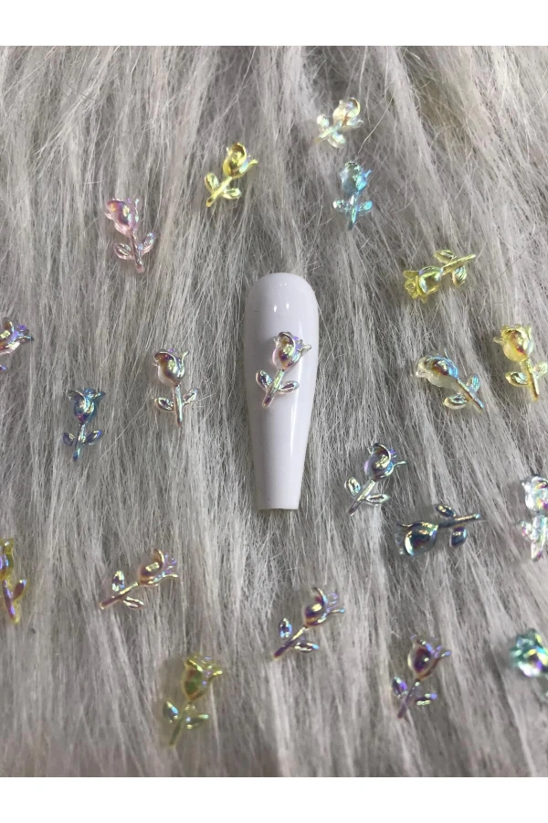 Renkli Gül Figürlü Nail Art Süsü - 20 Adet