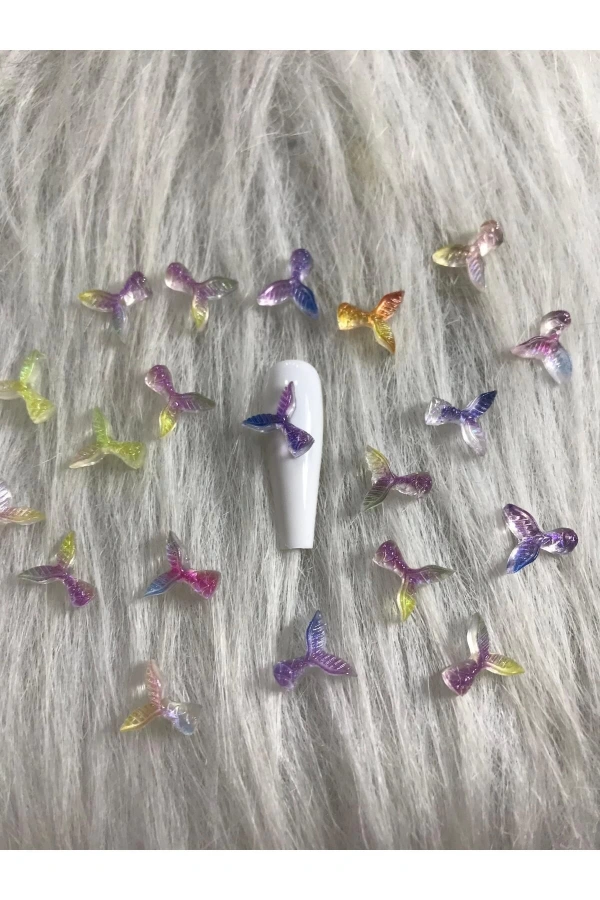 Renkli Deniz Kızı Kuyruğu Figürlü Nail Art Süsü - 20 Adet