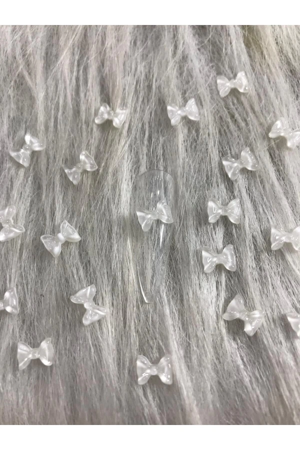 Beyaz Fiyonk Figürlü Nail Art Süsü - 20 Adet