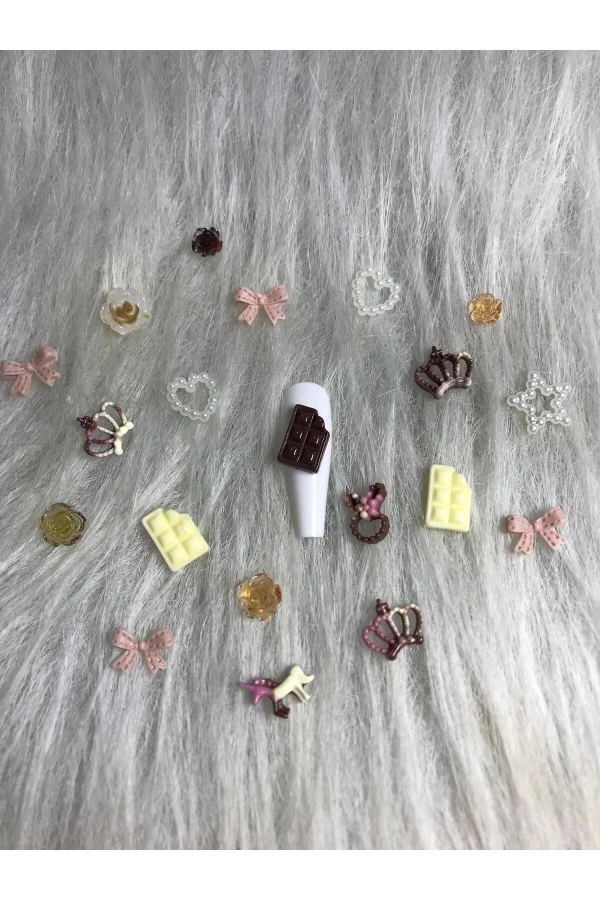 Çikolata ve Kraliyet Temalı Karışık Nail Art Süsü - 20 Adet