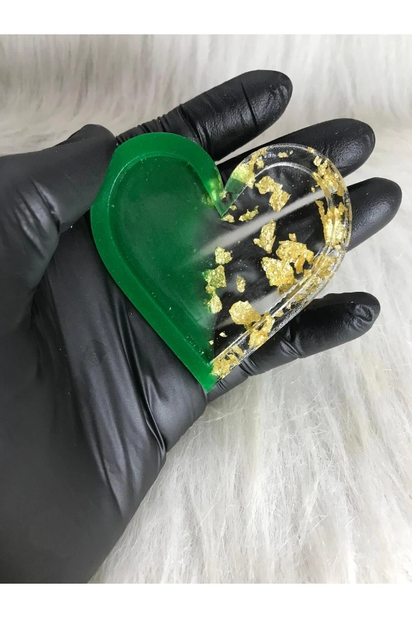 Yeşil Şeffaf Kalp Oje Karıştırma Paleti