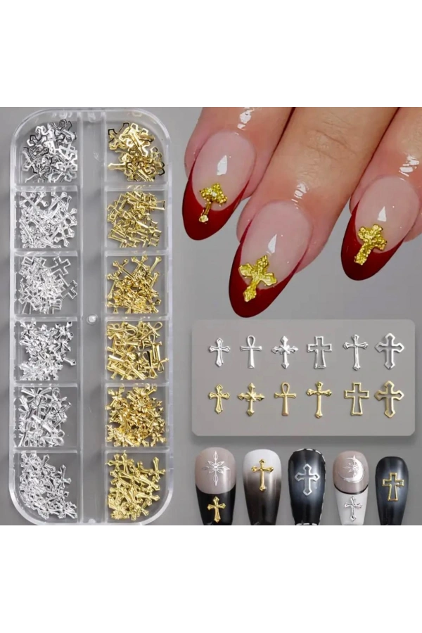 Haç Temalı Metal Tırnak Süsü - Charm Seti