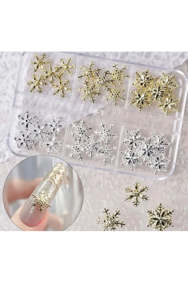 Kar Tanesi Metal Charm Tırnak Süsü Seti