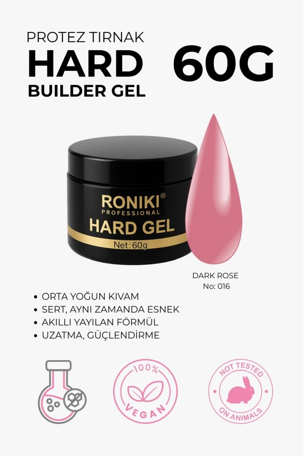 Roniki Professional Builder Jel Dark Rose 016 – 60g Protez Tırnak Yapı Jeli