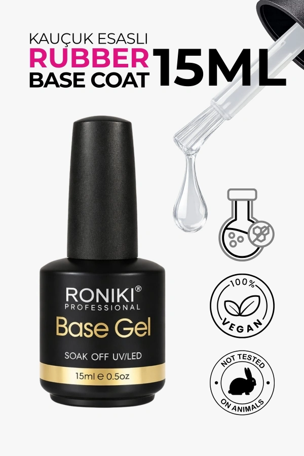 Roniki Professional Rubber Base Coat 15 ML – Kauçuk Esaslı Güçlü Tırnak Bazı