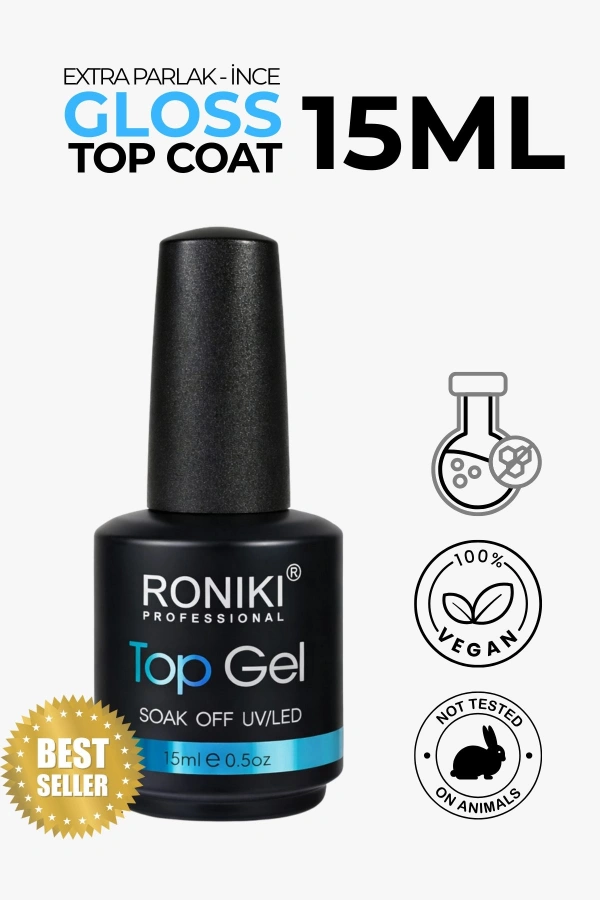 Roniki Professional Gloss Top Coat 15 ML – Extra Parlak Koruyucu Üst Kat