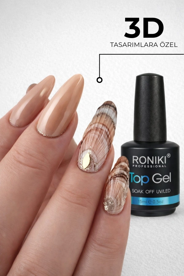 Roniki Professional 3D Steel Top Coat 15 ML – Yoğun Kıvamlı No Wipe Üst Kat
