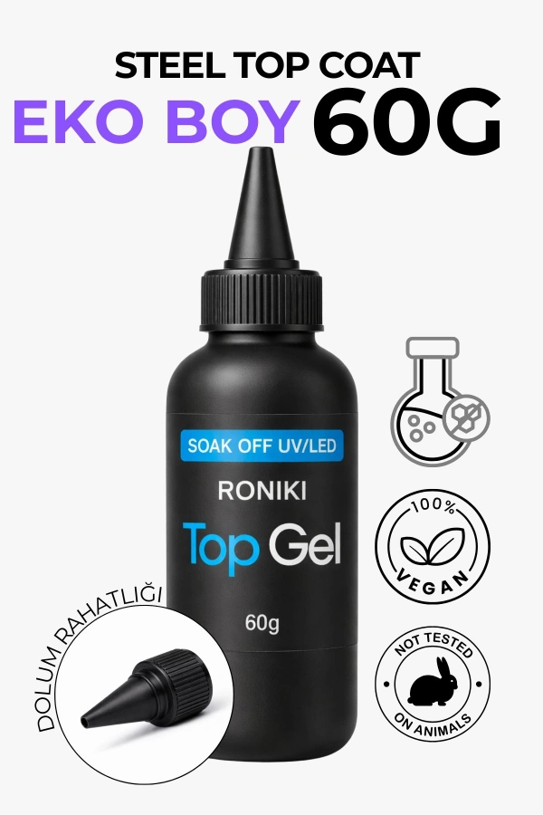 Roniki Professional Steel Top Coat Refill 60G – Yoğun Kıvamlı No Wipe Üst Kat