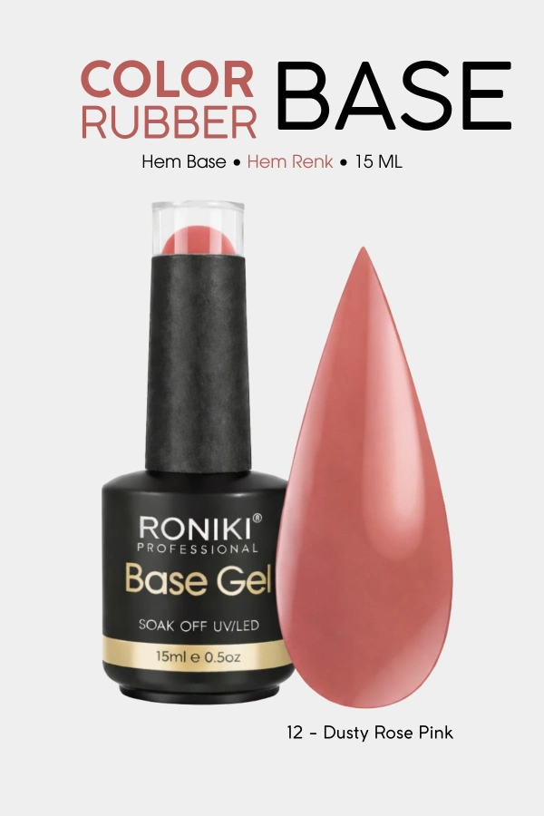 Roniki Color Rubber Base Coat 12 – Dusty Rose Pink 15 ML
