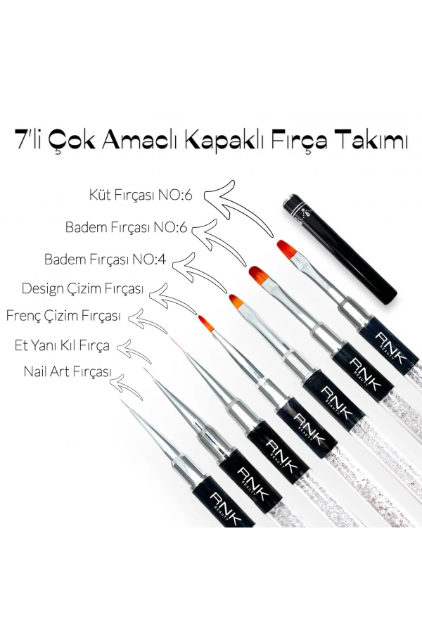 7’li Çok Amaçlı Kapaklı Protez Tırnak Fırça Seti