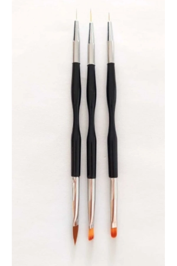 3’lü Çift Taraflı Protez Tırnak Jel Fırça Seti – Nail Art Fırçası