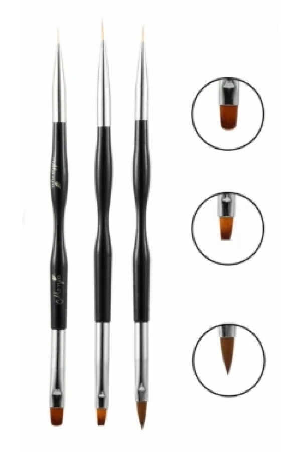 3’lü Çift Taraflı Protez Tırnak Jel Fırça Seti – Nail Art Fırçası