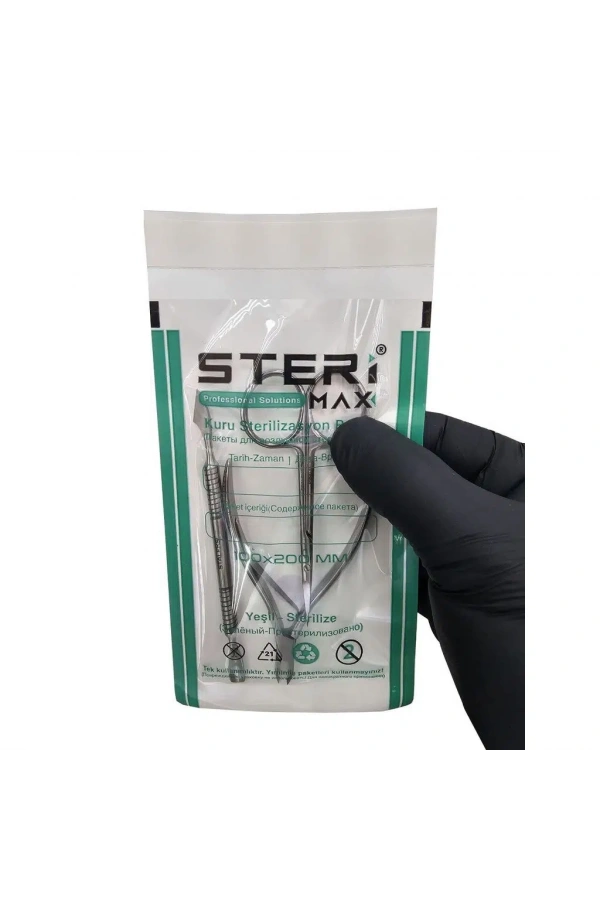 Şeffaf Sterilizasyon Zarfı – İndikatörlü Sterilizasyon Kraft Paketi 100x200 mm (100 Adet)