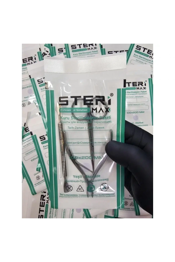 Şeffaf Sterilizasyon Zarfı – İndikatörlü Sterilizasyon Kraft Paketi 100x200 mm (100 Adet)