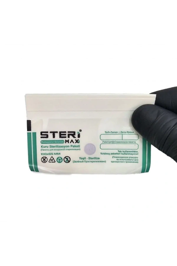 Freze Uç Sterilizasyon Zarfı Şeffaf – Mini Boy İndikatörlü Sterilizasyon Kraft Paketi 100x75 mm (100 Adet)