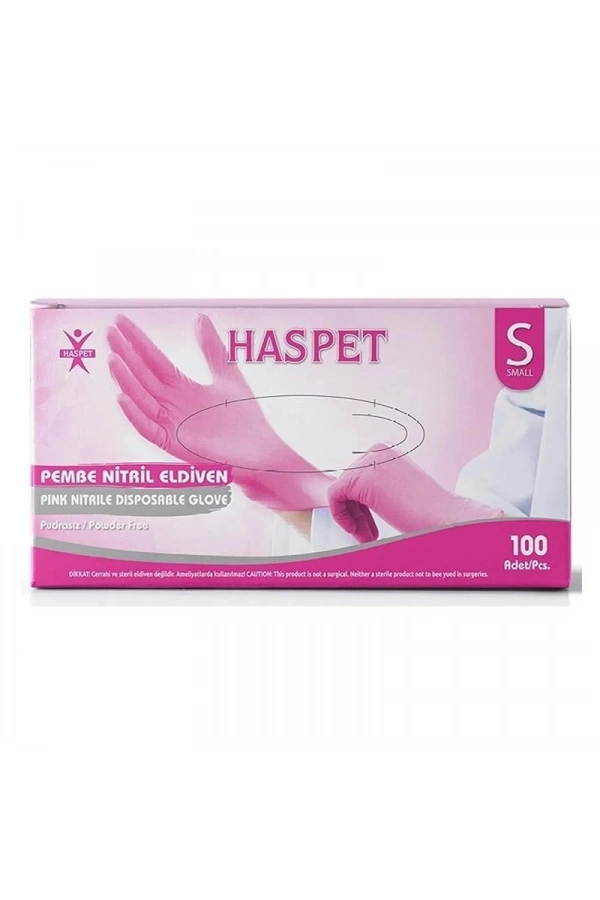 Haspet Pembe Nitril Eldiven Pudrasız Small (S) – 100 Adet