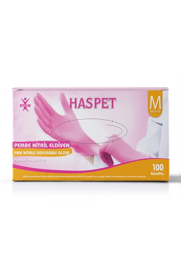 Haspet Pembe Nitril Eldiven Pudrasız Medium (M) – 100 Adet