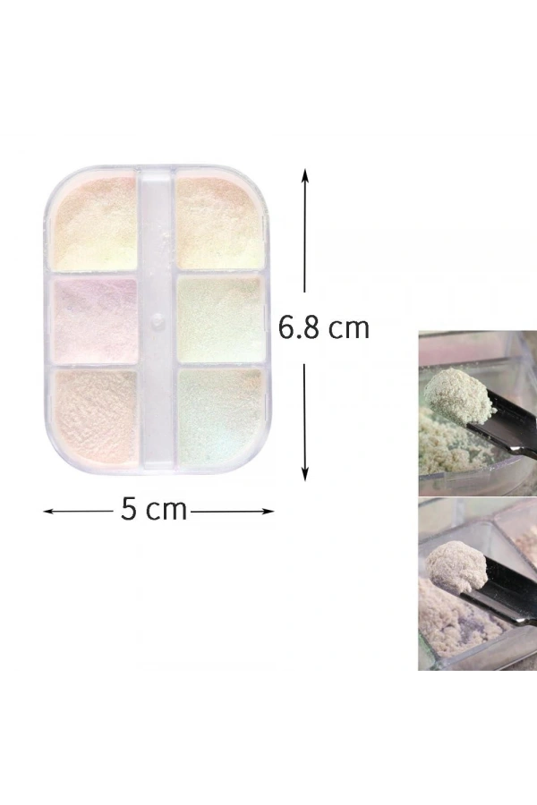İnci Tozu Seti – 6 Renk Tırnak Süsleme Tozu