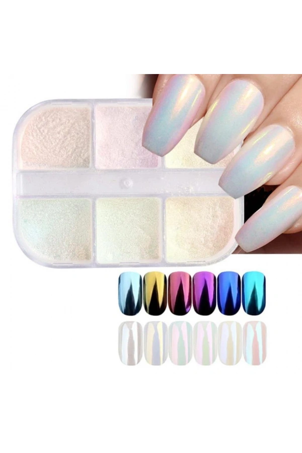 İnci Tozu Seti – 6 Renk Tırnak Süsleme Tozu
