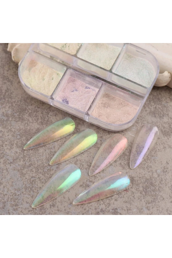 İnci Tozu Seti – 6 Renk Tırnak Süsleme Tozu