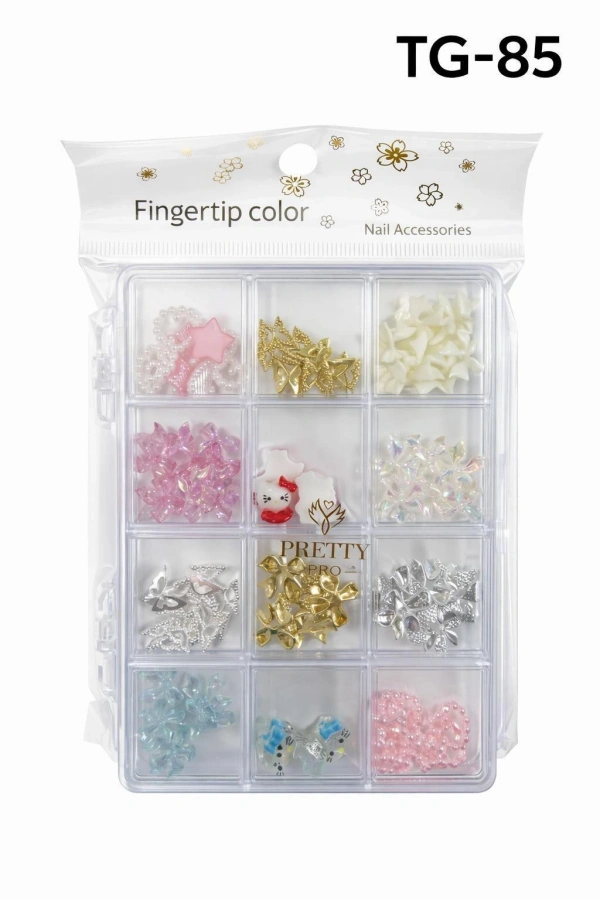 12 Bölmeli Profesyonel Tırnak Charm Seti – Karışık Figürlü Nail Art Süsleme Kutusu