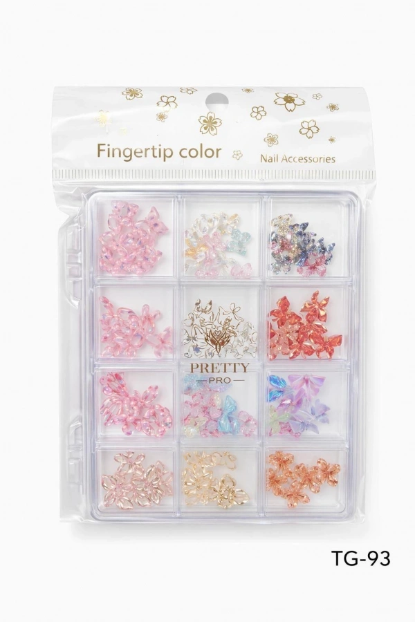 12 Bölmeli Kelebek Tırnak Charm Seti – Şeffaf Nail Art Süsleme Taşları