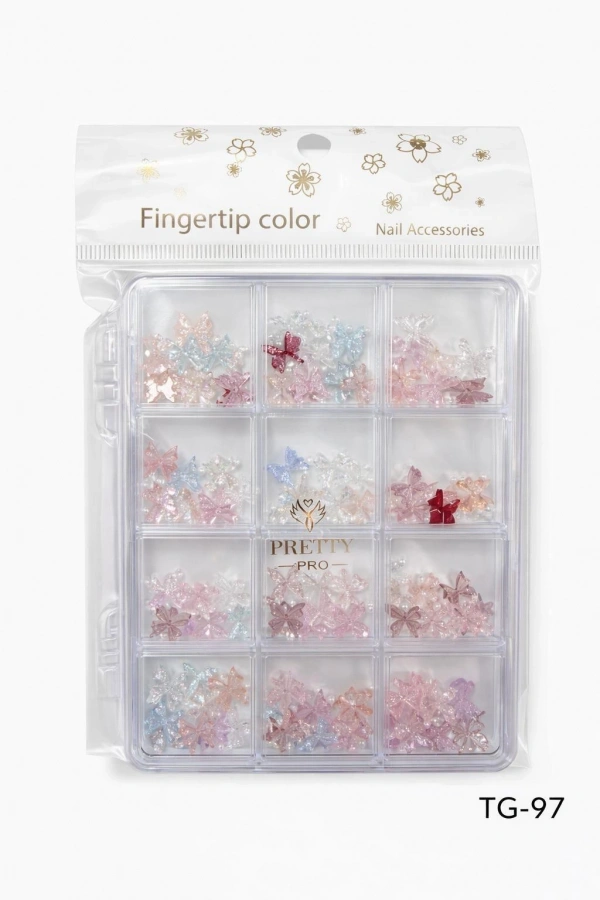 12 Bölmeli Pastel Kelebek Tırnak Charm Seti – Şeffaf Nail Art Süsleme Taşları