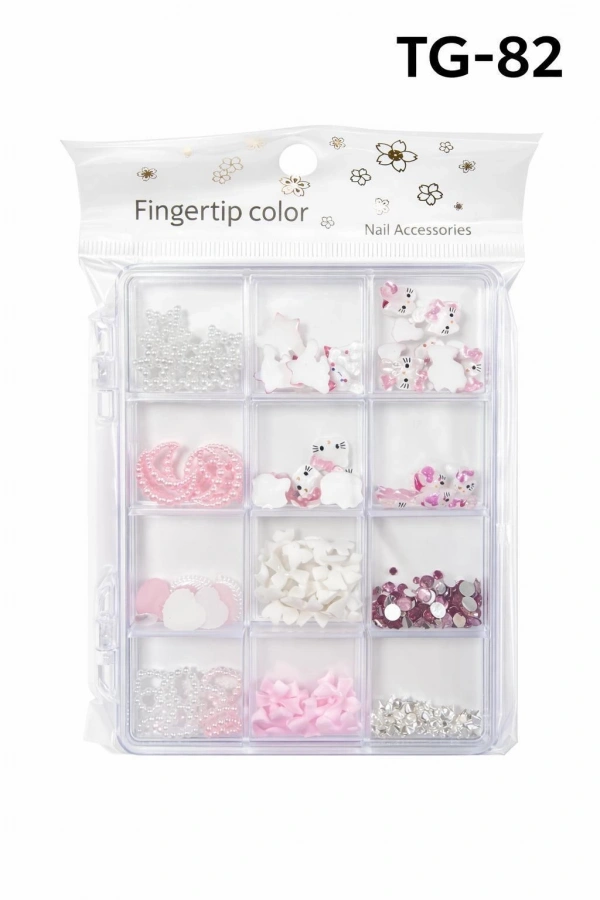 12 Bölmeli Figürlü Tırnak Charm Seti – Karışık Nail Art Süsleme Kutusu