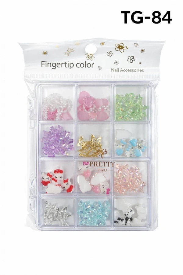 12 Bölmeli Karışık Tırnak Charm Seti – Nail Art Süsleme Taşları ve Figürler