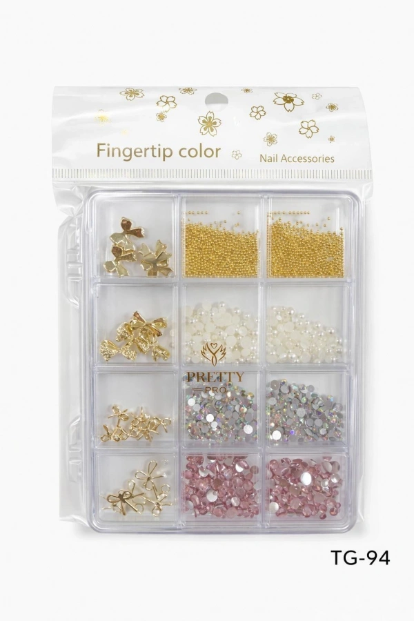 12 Bölmeli Premium Tırnak Charm Seti – Metal, İnci ve Taş Nail Art Süsleme