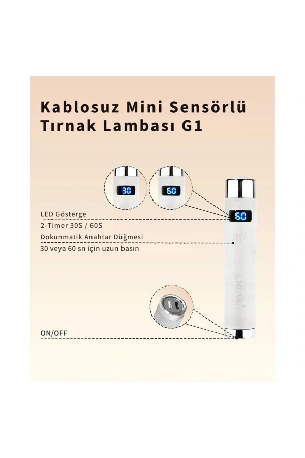 G1 Sensörlü Mini AI UV/LED Tırnak Lambası 5W – Şarjlı Type-C, Manyetik Standlı