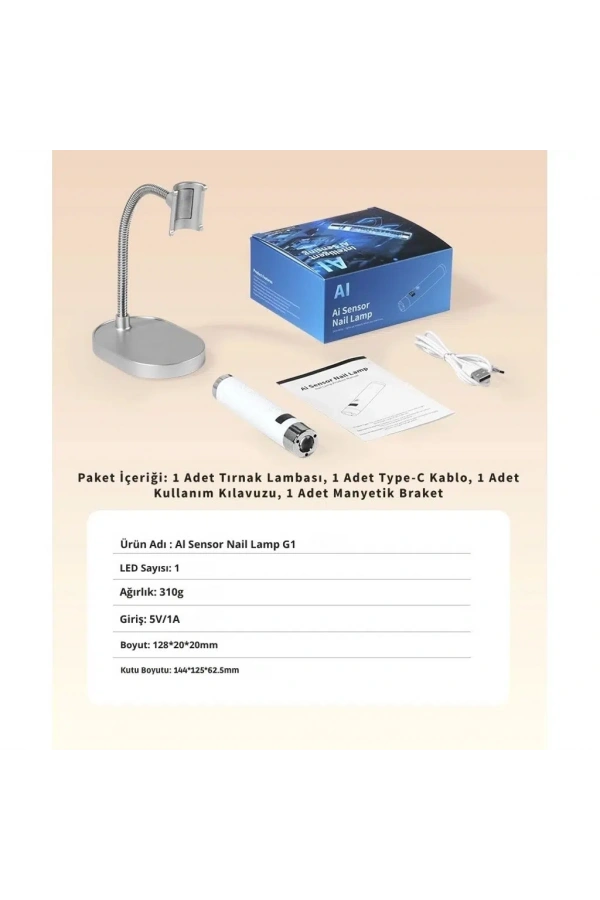 G1 Sensörlü Mini AI UV/LED Tırnak Lambası 5W – Şarjlı Type-C, Manyetik Standlı