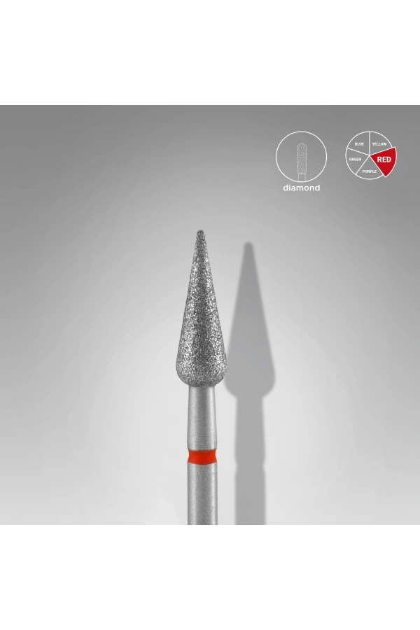 Staleks Elmas Sivri Armut Freze, Kırmızı, Çap 4 mm, Çalışma Kısmı 12 mm