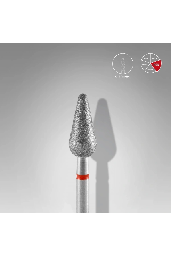 Staleks Elmas Yuvarlanmış Armut Freze, Kırmızı, Çap 5 mm, Çalışma Kısmı 12 mm