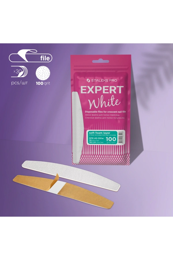 Staleks EXPERT 40 Yarım Ay Törpü İçin Yedek PapmAm Yumuşak Tabanlı Beyaz Törpüler, 100 Grit (30 Adet)