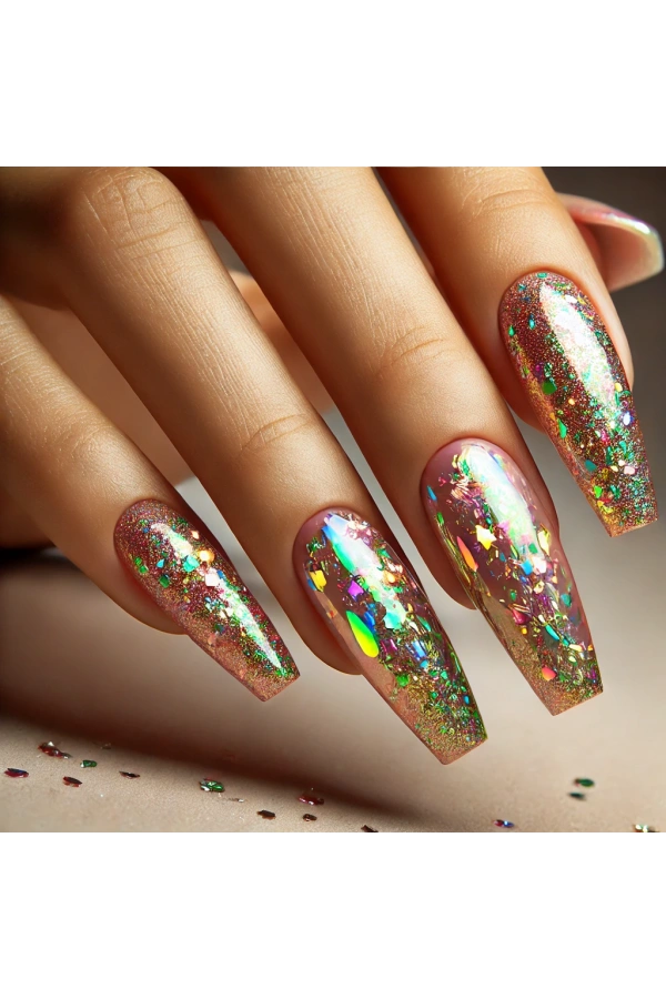 Çok Renkli Holografik Kırılmış Folyo Nail Art Süsleri – Parlak ve Işıltılı