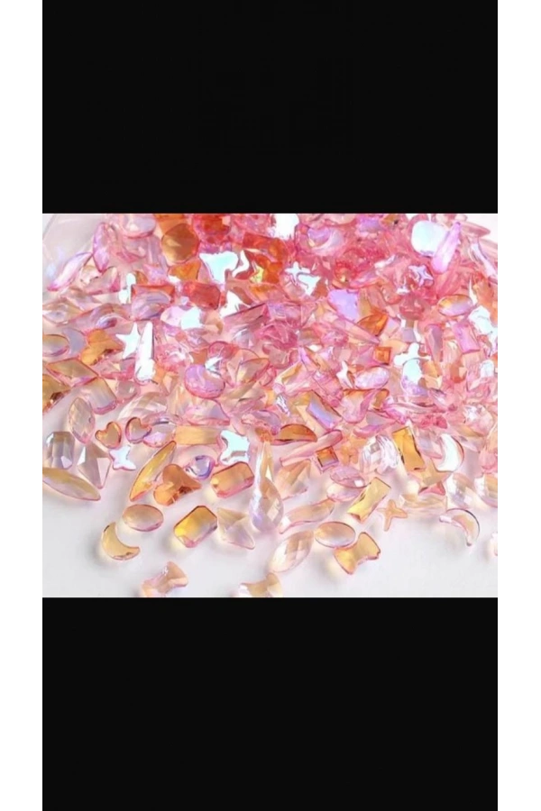 Holografik 3D Karışık Şekilli Nail Art Taşları – Pembe Altın Yansımalar