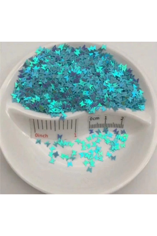 Mavi Holografik Kelebek Nail Art Süsleri – 1000+ Adet