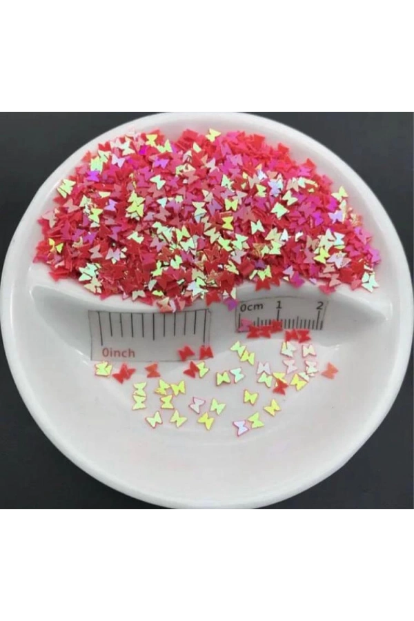 Kırmızı Holografik Kelebek Nail Art Süsleri – 1000+ Adet