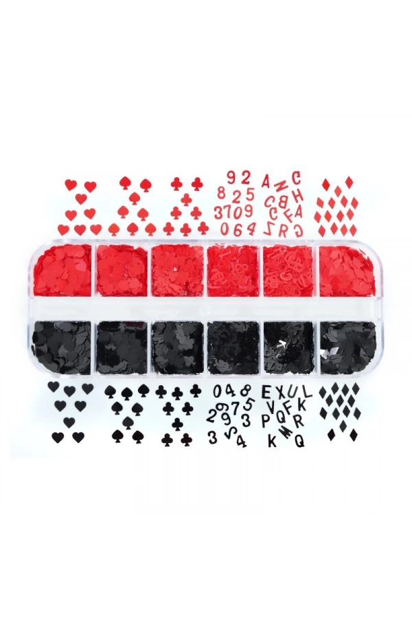 İskambil Figürlü Tırnak Süsleme Seti (12 Bölmeli)