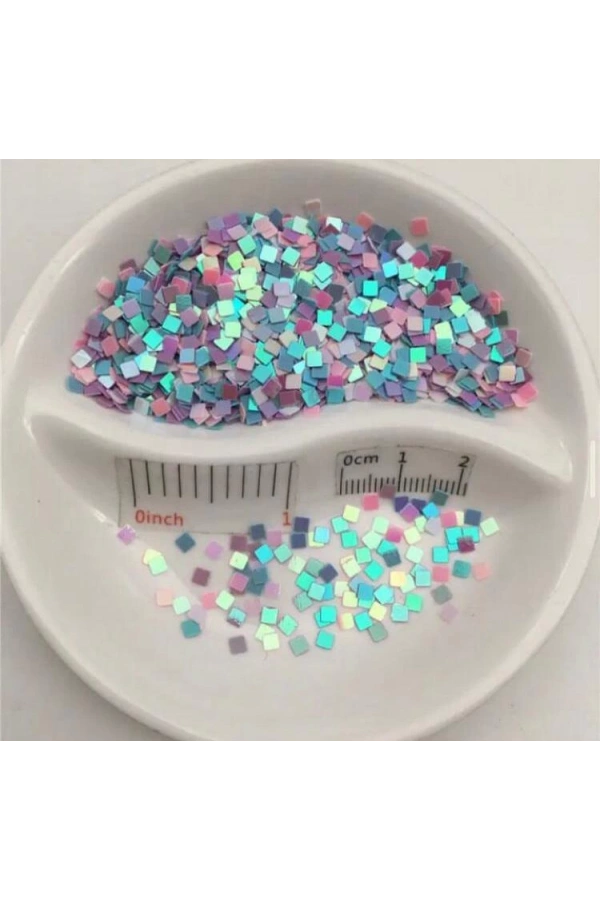 Pastel Holografik Kare Nail Art Süsleri