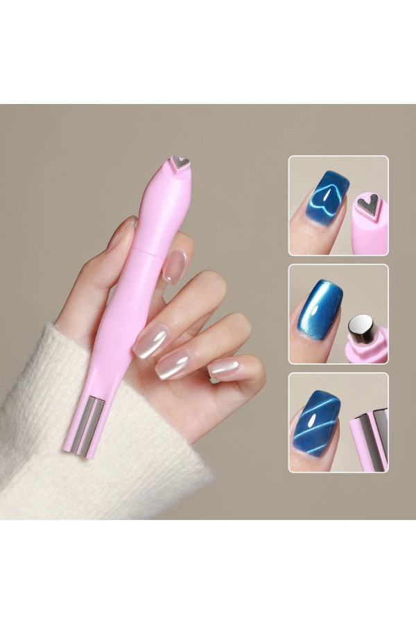 3’lü Kedi Gözü Mıknatıs Kalem – Kalp ve Çizgi Efekt Cat Eye Magnet (Pembe)