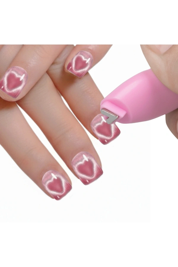 3’lü Kedi Gözü Mıknatıs Kalem – Kalp ve Çizgi Efekt Cat Eye Magnet (Pembe)