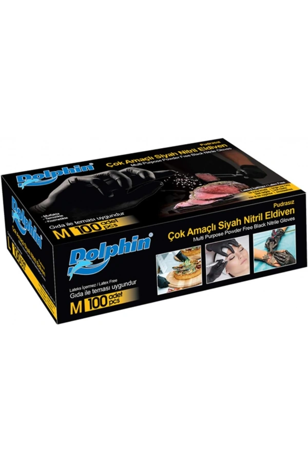 Siyah Nitril Eldiven – Pudrasız, M Beden (100’lü Kutu)
