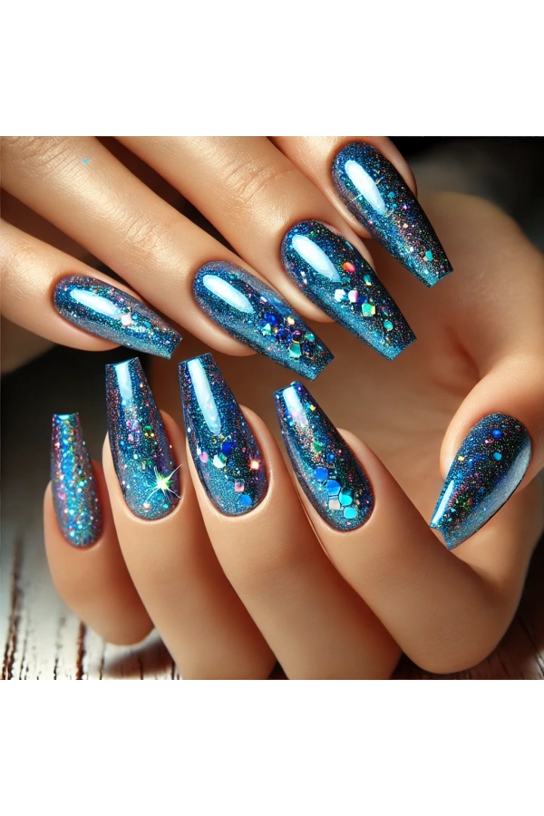Okyanus Mavisi Holografik Nail Art Süsleri – Parlak ve Işıltılı