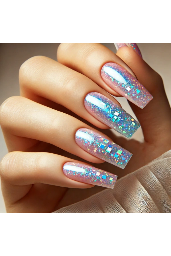 Pastel Holografik Kare Nail Art Süsleri
