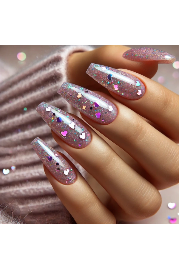 Pembe Holografik Kalp Şeklinde Nail Art Süsleri