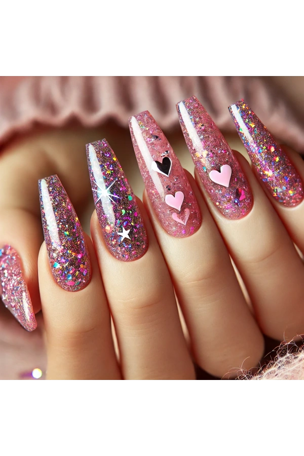 Pembe Holografik Kırılmış Folyo Nail Art Süsleri – Parlak ve Işıltılı